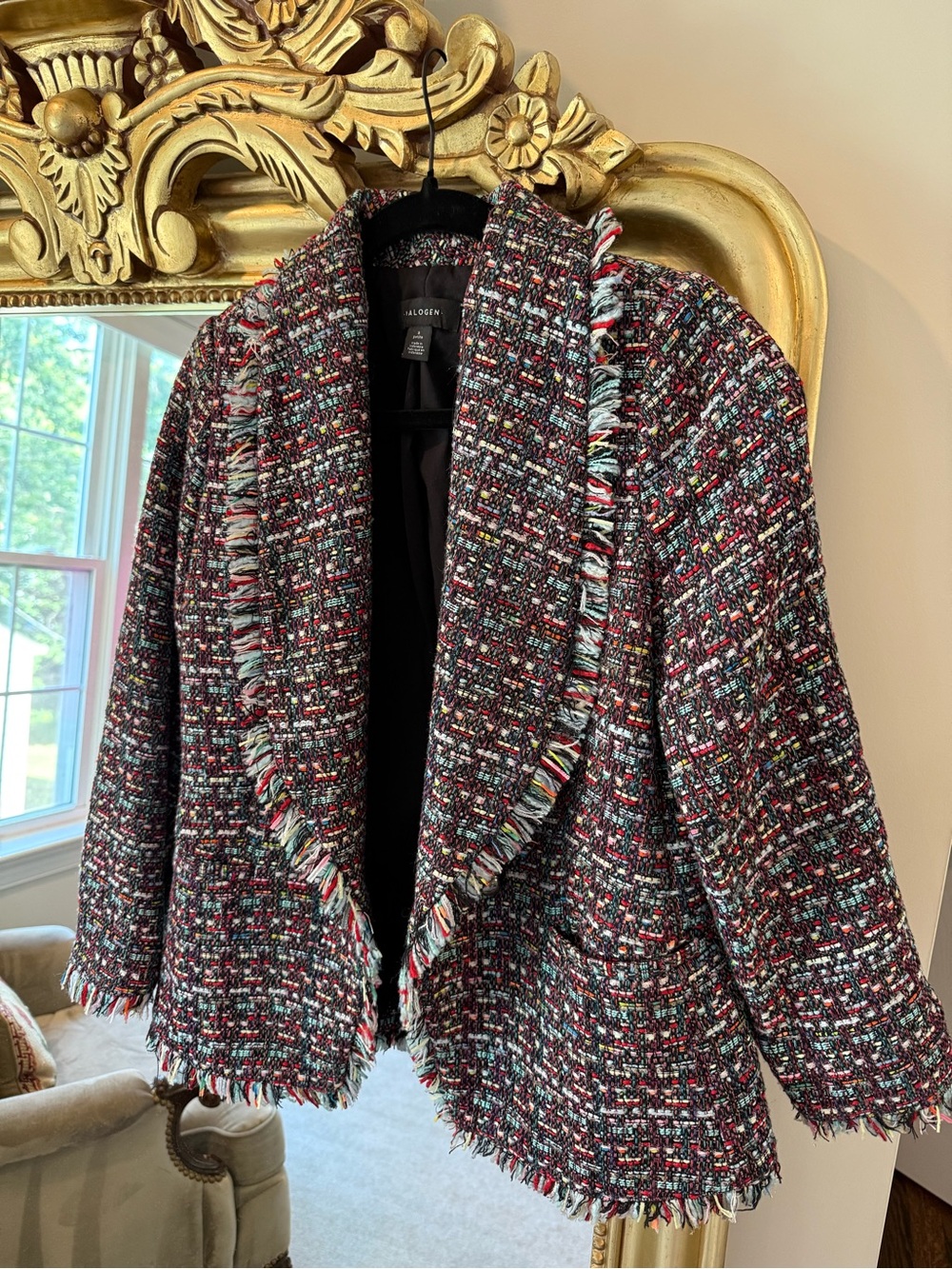 Halogen Multicolor Tweed Fringe Jacket - Black, Red, Blue Accents
